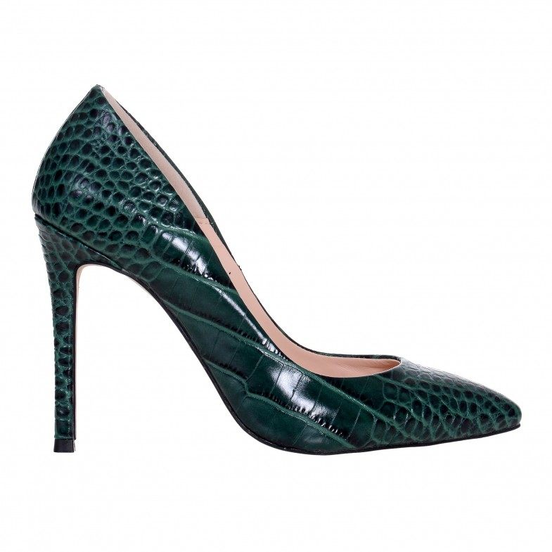 Pantofi Vivienne Croco Verde Inchis - 4